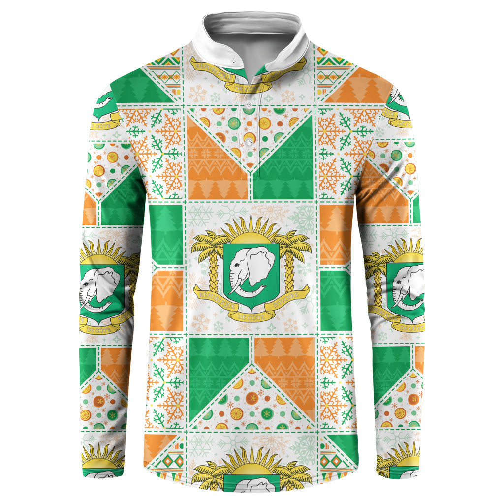 Ivory Coast Christmas Button Sweatshirt Patchwork Style