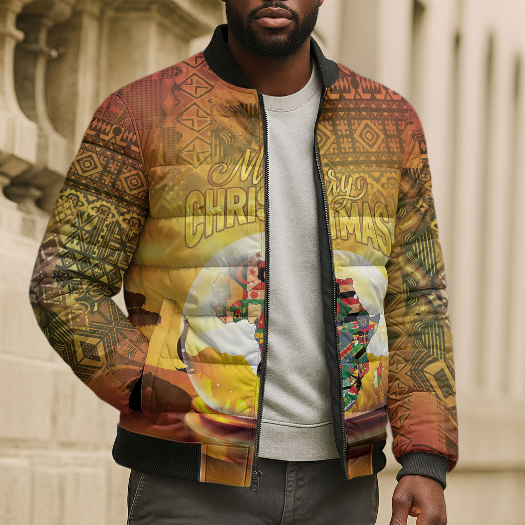 African Flags Map Christmas Bomber Puffer Jacket Afro Heritage