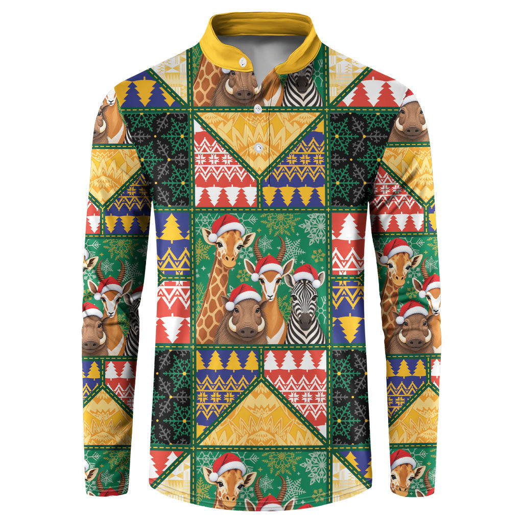 South Africa Christmas Button Sweatshirt Patchwork Style