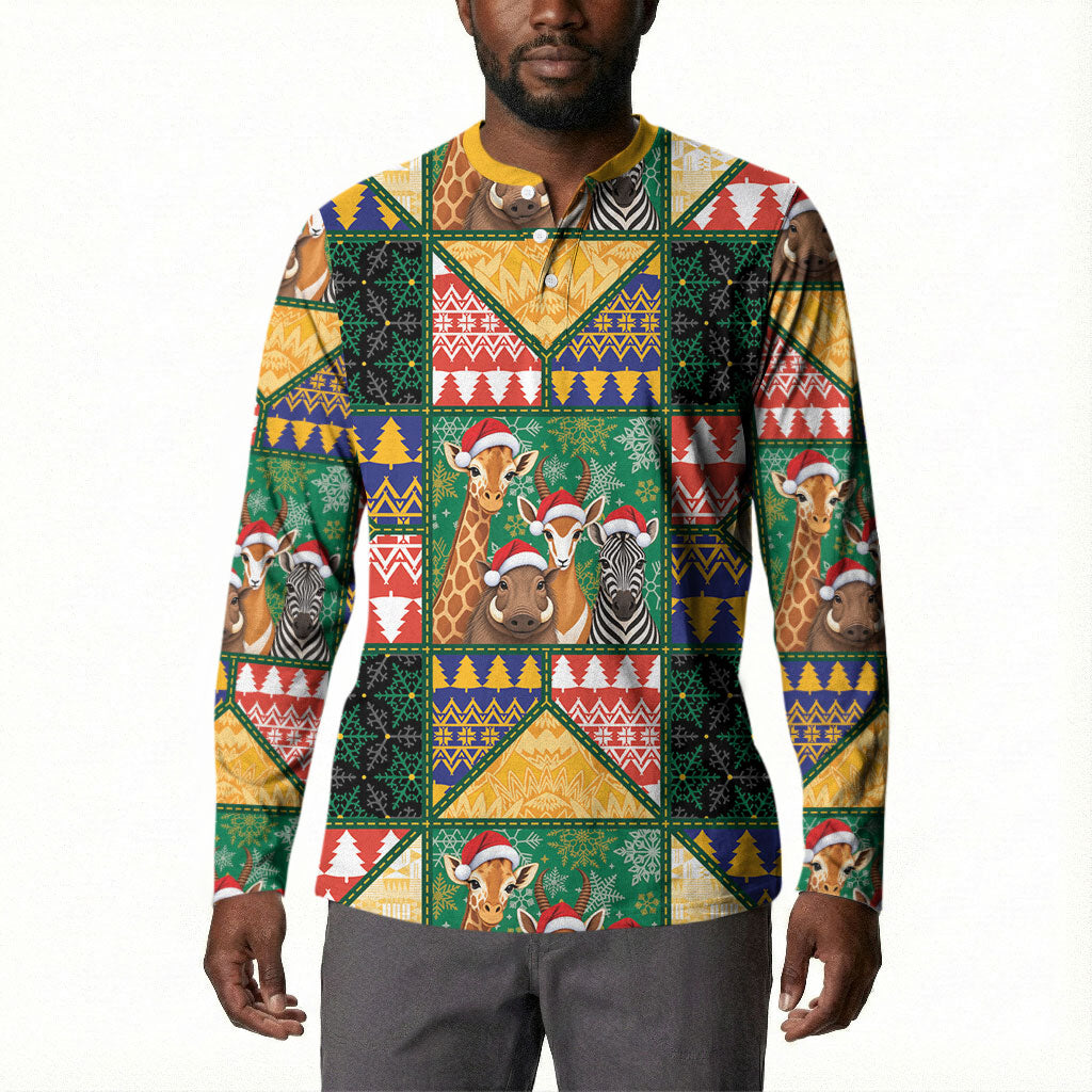 South Africa Christmas Button Sweatshirt Patchwork Style