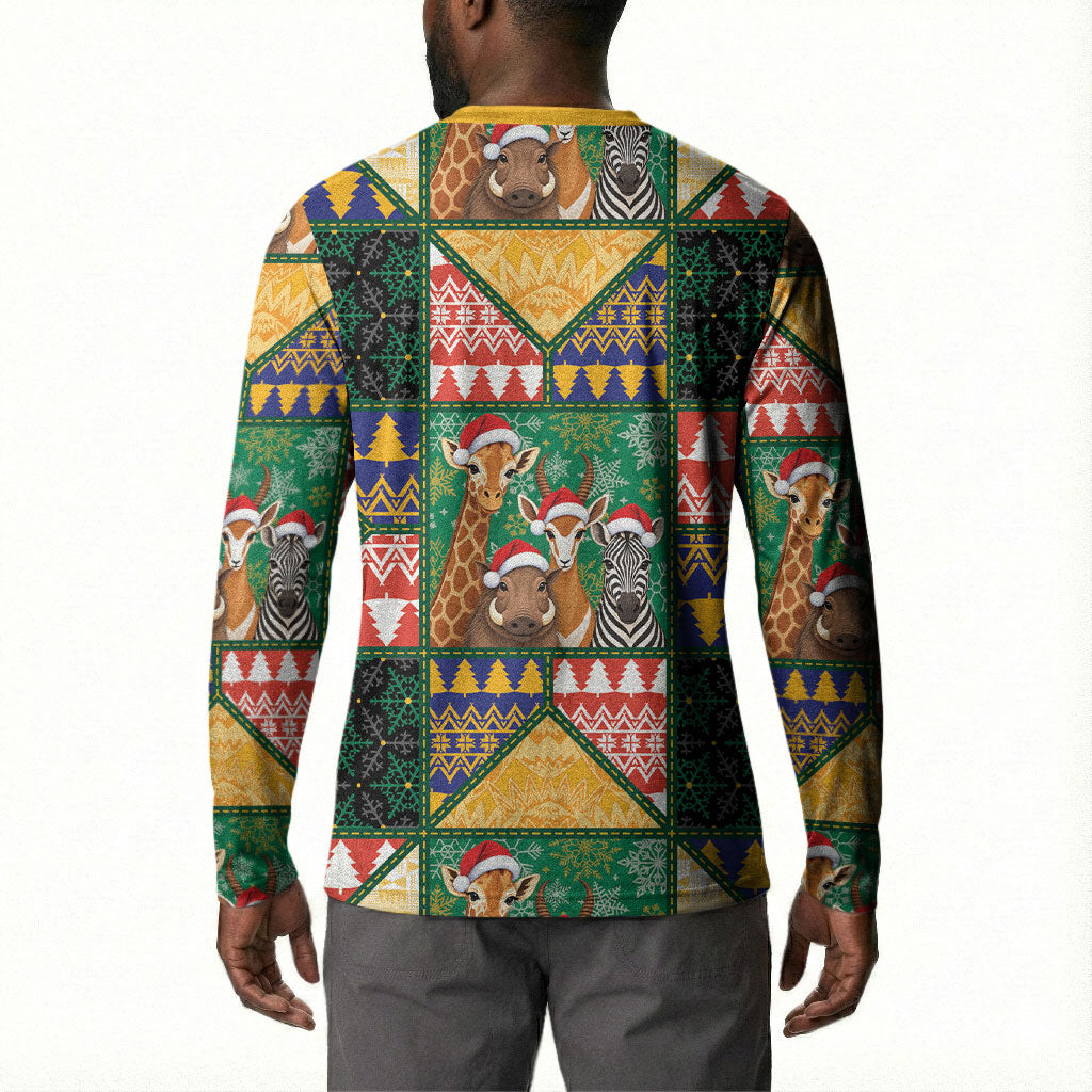 South Africa Christmas Button Sweatshirt Patchwork Style