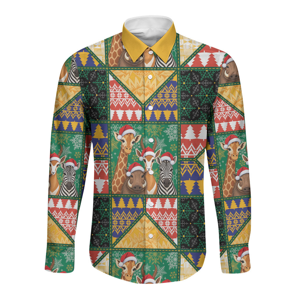 South Africa Christmas Long Sleeve Button Shirt Patchwork Style