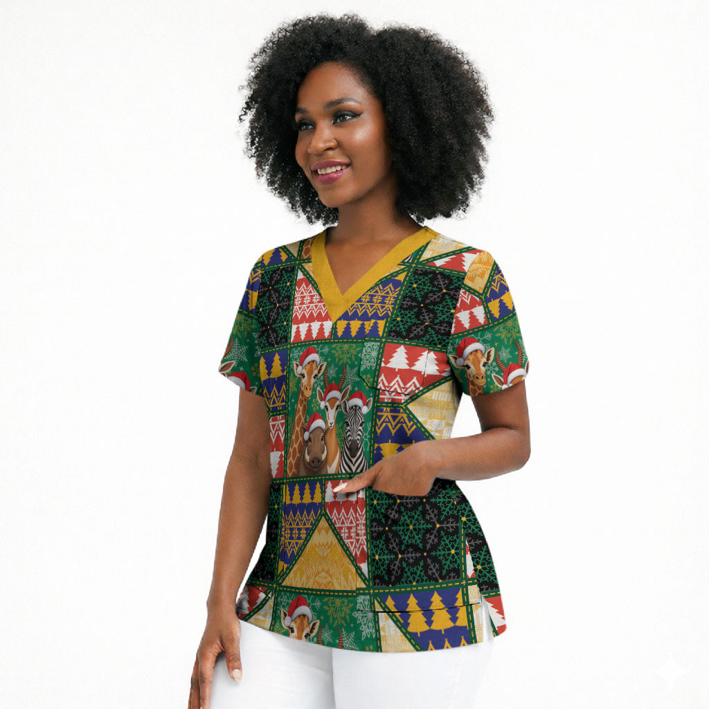 South Africa Christmas Scrub Top Patchwork Style