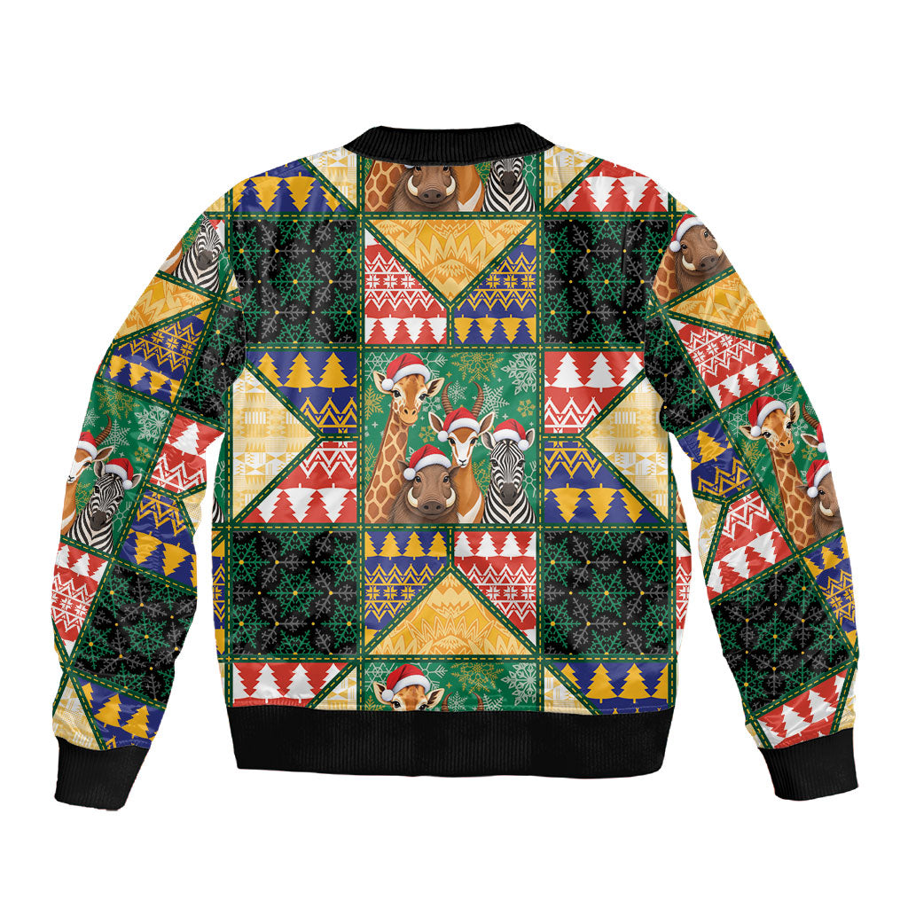 South Africa Christmas Sleeve Zip Bomber Jacket Patchwork Style