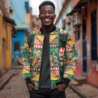 South Africa Christmas Sleeve Zip Bomber Jacket Patchwork Style