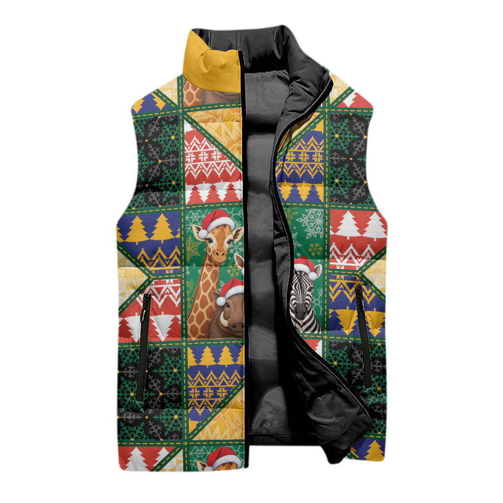 South Africa Christmas Sleeveless Puffer Jacket Patchwork Style