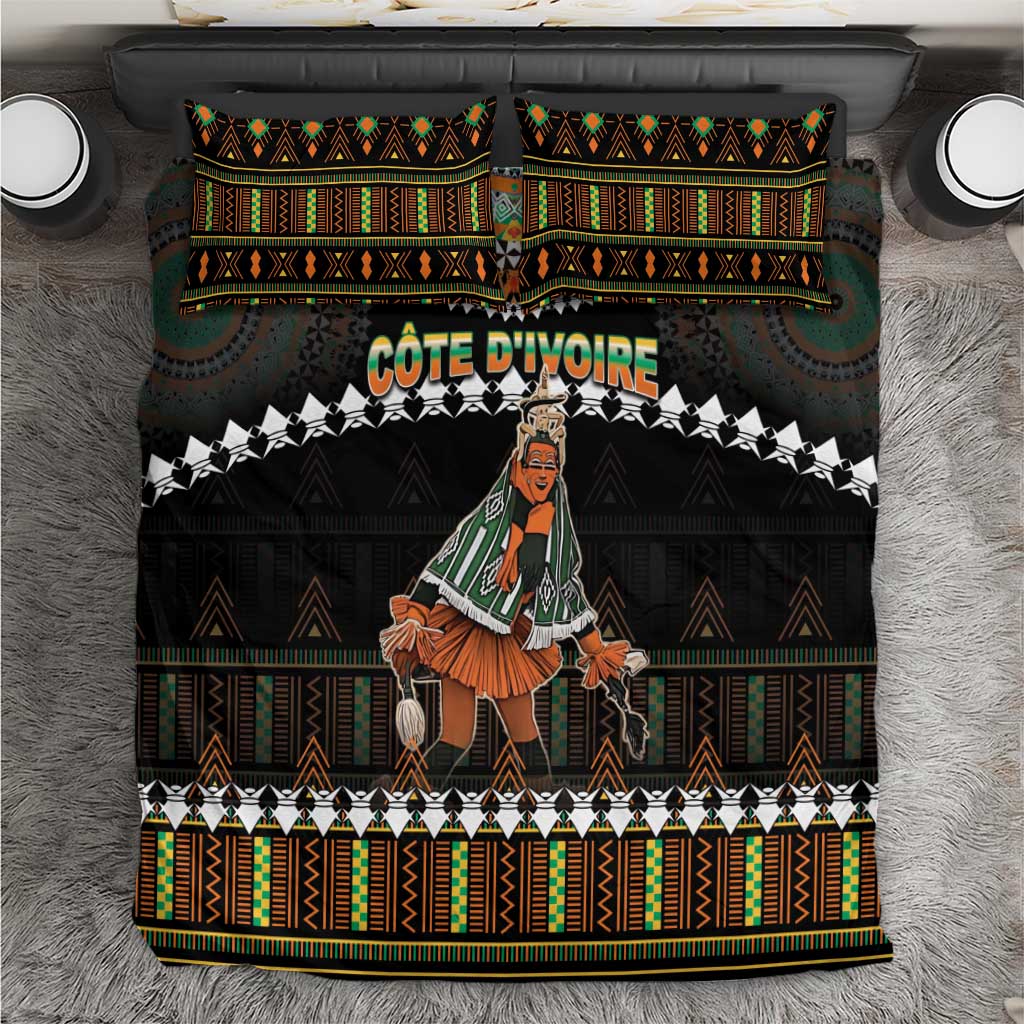 Black bedding set with Côte d'Ivoire Zaouli dance mask print