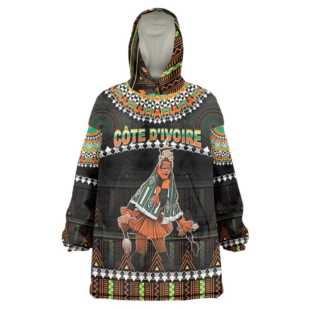 Ivory Coast Festival Of Masks Wearable Blanket Hoodie Traditional Zaouli Dance