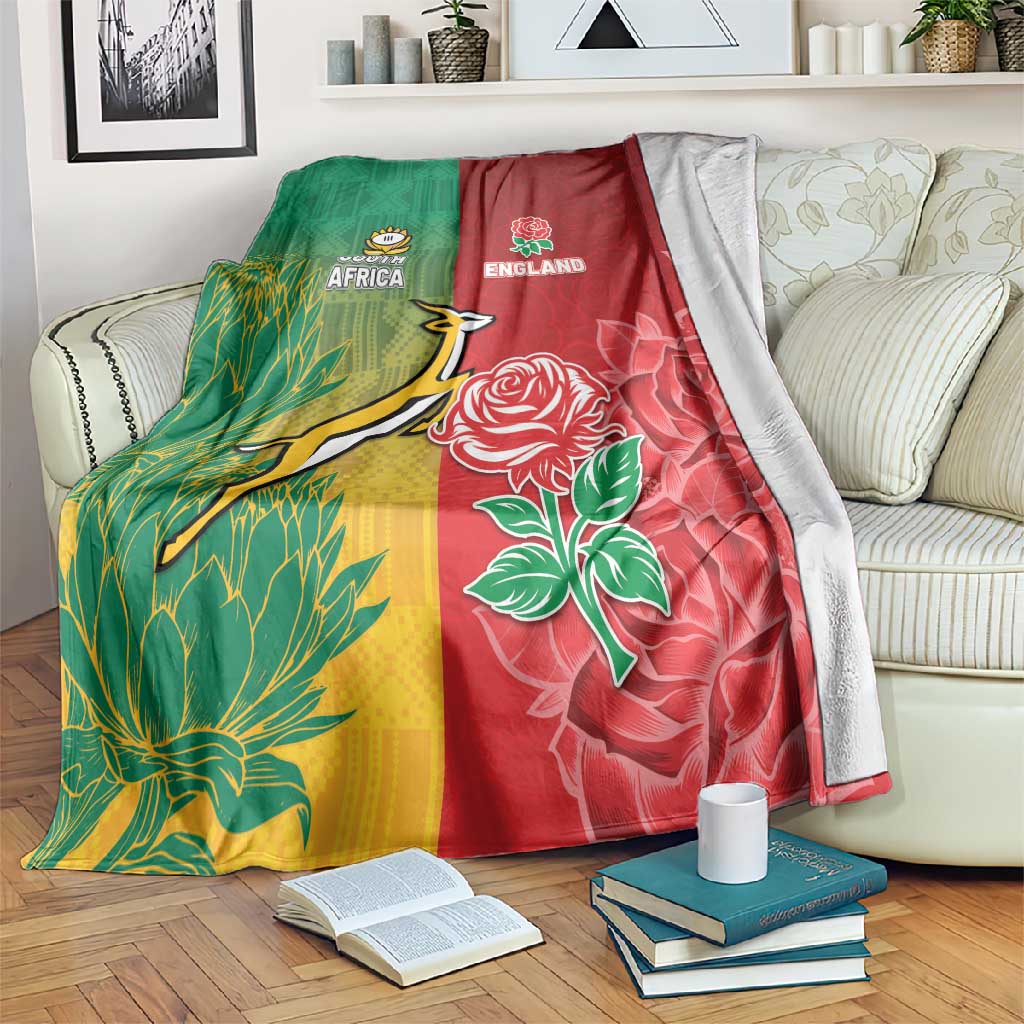 South Africa And England Rugby Blanket Springboks And Red Rose Together - Wonder Print Shop