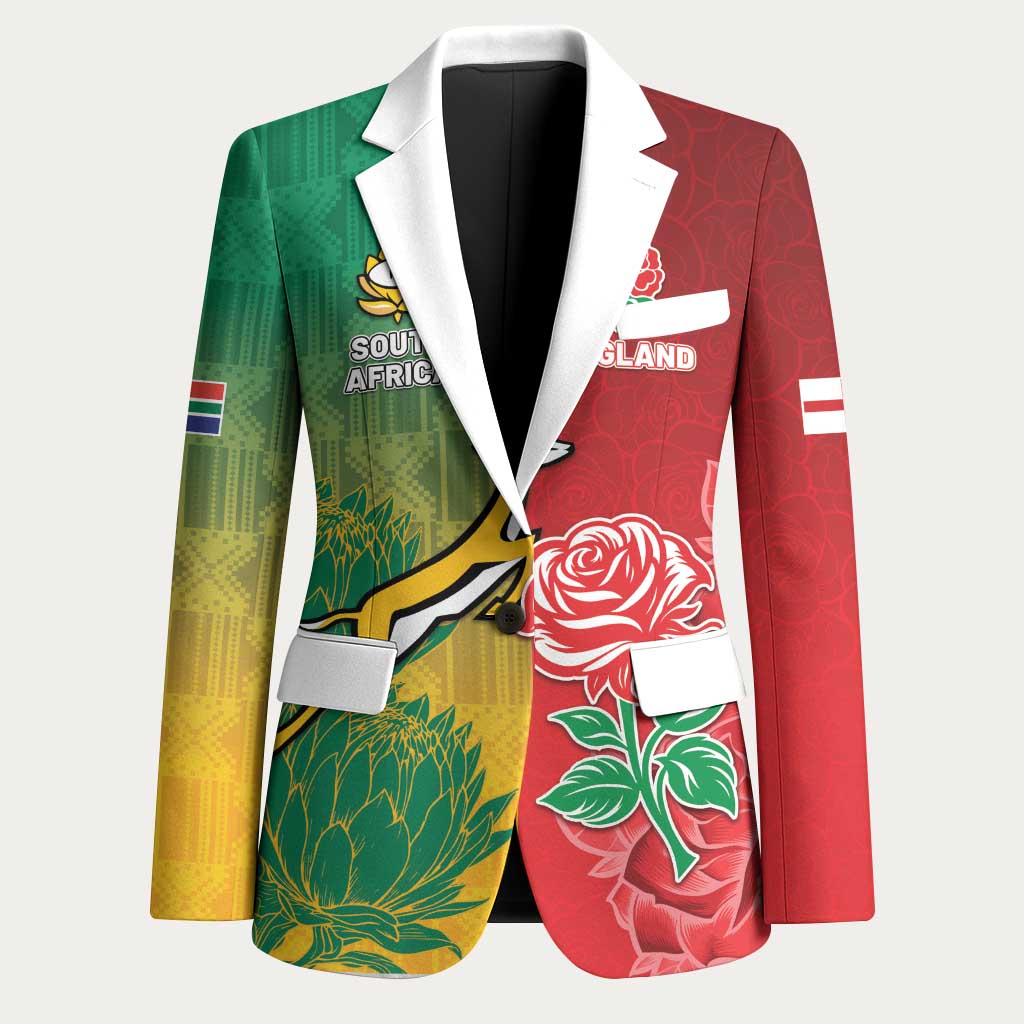 South Africa And England Rugby Custom Blazer Springboks And Red Rose Together - Wonder Print Shop