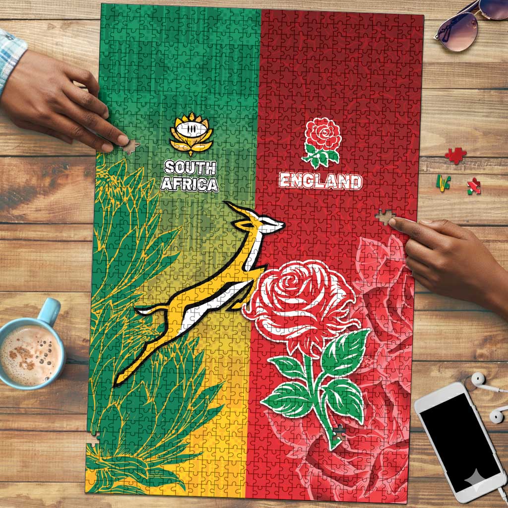 South Africa And England Rugby Puzzle Springboks And Red Rose Together - Wonder Print Shop