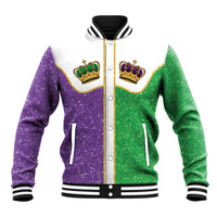Mardi Gras Crown Baseball Jacket Western Yoke Glitter Style