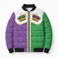 Mardi Gras Crown Bomber Puffer Jacket Western Yoke Glitter Style