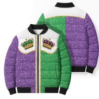Mardi Gras Crown Bomber Puffer Jacket Western Yoke Glitter Style