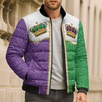 Mardi Gras Crown Bomber Puffer Jacket Western Yoke Glitter Style