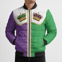 Mardi Gras Crown Bomber Puffer Jacket Western Yoke Glitter Style