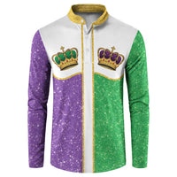 Mardi Gras Crown Button Sweatshirt Western Yoke Glitter Style