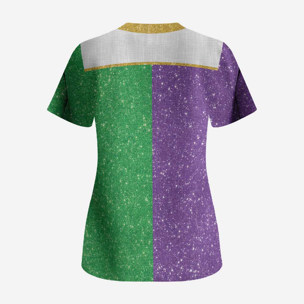Mardi Gras Crown Scrub Top Western Yoke Glitter Style