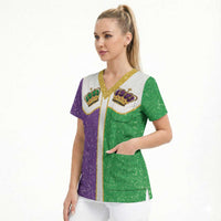 Mardi Gras Crown Scrub Top Western Yoke Glitter Style