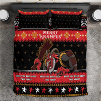 Krampus Christmas bedding set with black and red character print, includes pillowcases