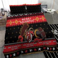Krampus Christmas duvet cover with matching pillowcases, black with red festive text border