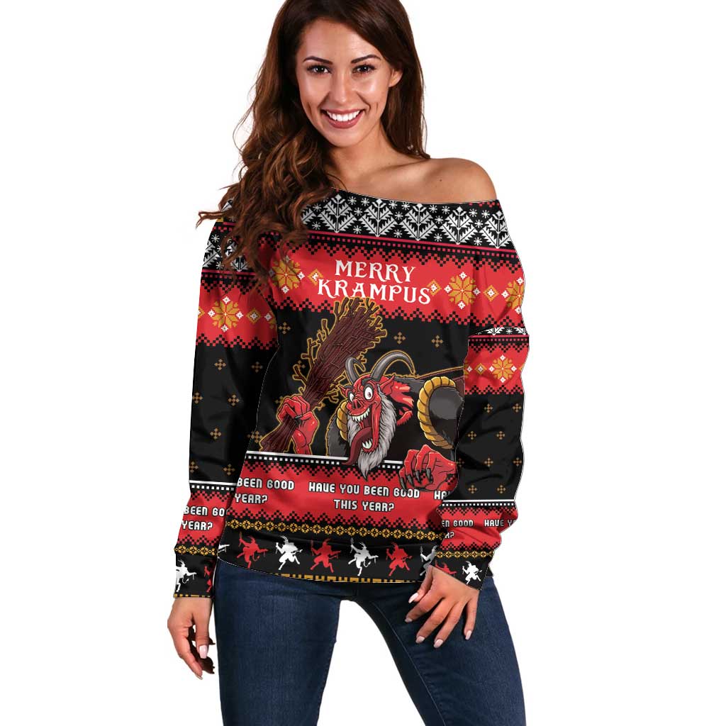 Merry Christmas Krampus Off Shoulder Sweater Have You Been Good This Year LT05 - Wonder Print Shop