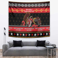 Black and red Christmas Krampus tapestry with “Merry Krampus” title and Krampus illustration