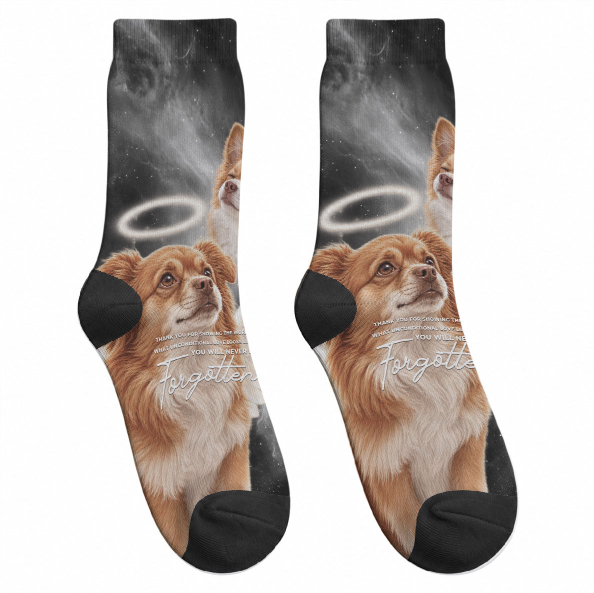 WangWang Angel Dog Remembrance Crew Socks You Will Never Be Forgotten