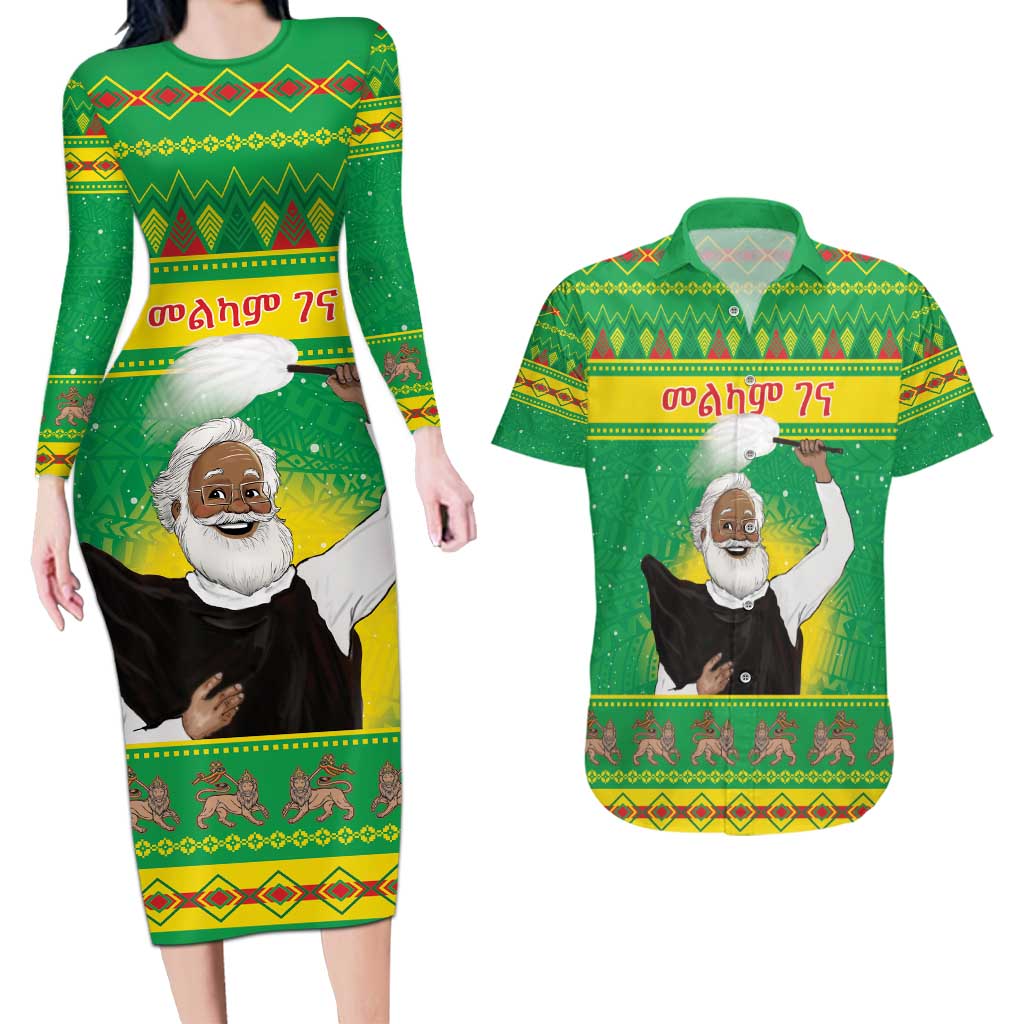 Ethiopia Christmas Couples Matching Long Sleeve Bodycon Dress and Hawaiian Shirt Melkam Gena Yegena Abat LT05 - Wonder Print Shop