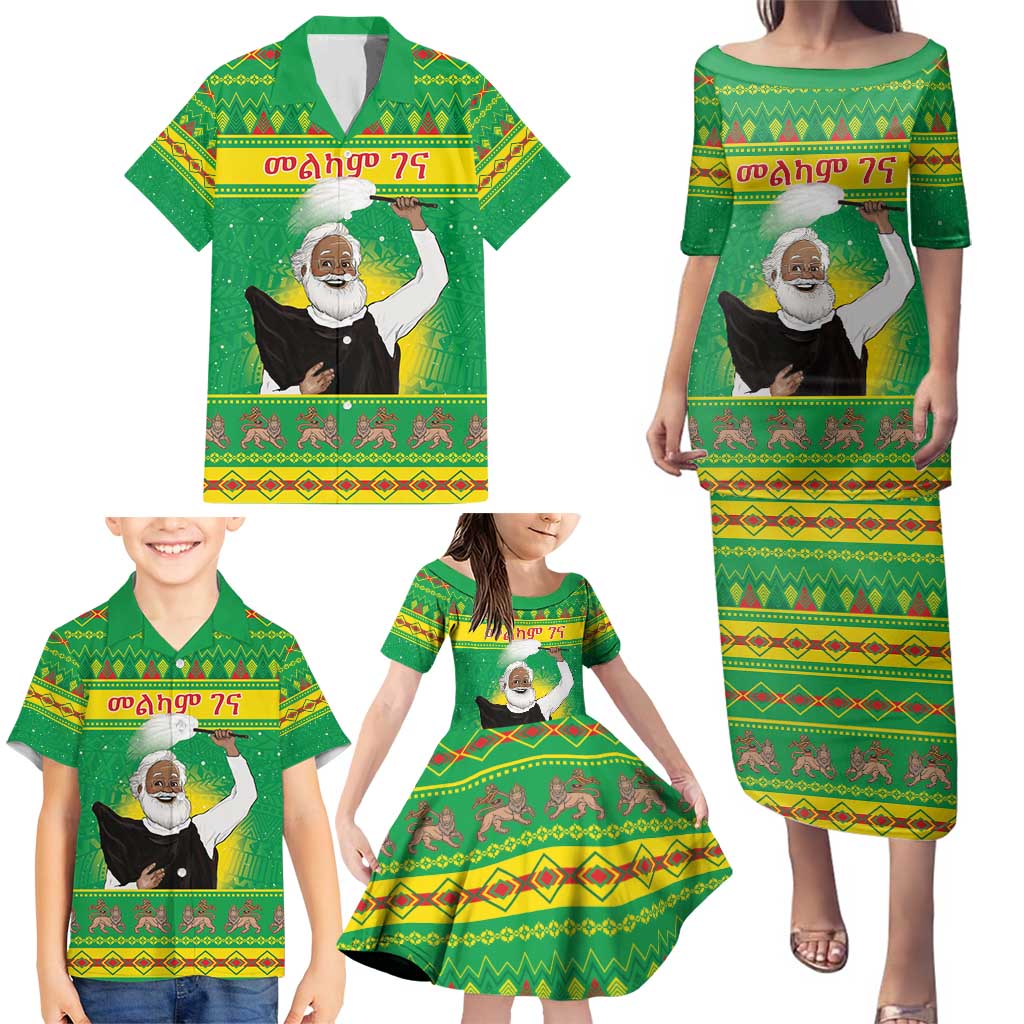 Ethiopia Christmas Family Matching Puletasi and Hawaiian Shirt Melkam Gena Yegena Abat