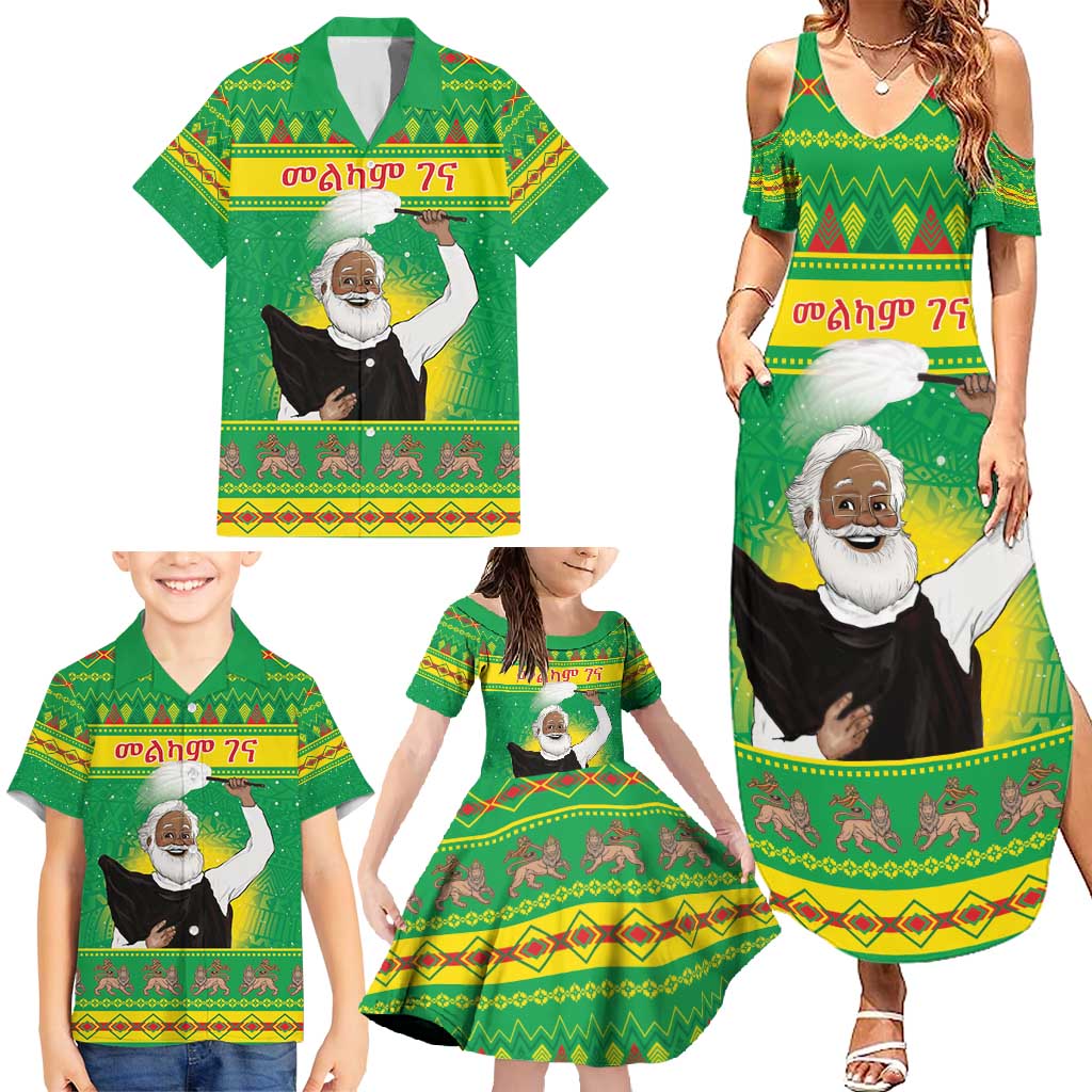 Ethiopia Christmas Family Matching Summer Maxi Dress and Hawaiian Shirt Melkam Gena Yegena Abat