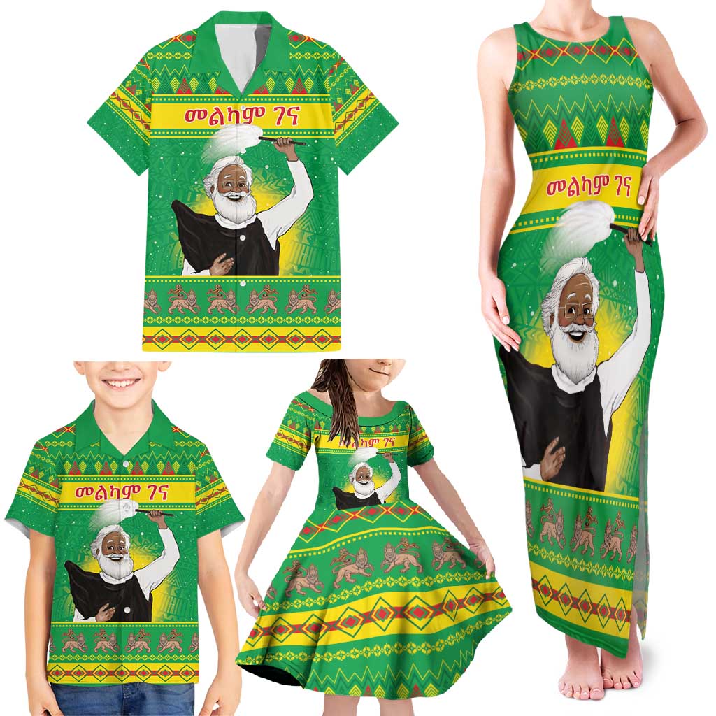 Ethiopia Christmas Family Matching Tank Maxi Dress and Hawaiian Shirt Melkam Gena Yegena Abat