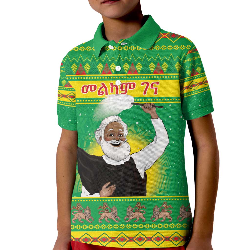 Ethiopia Christmas Kid Polo Shirt Melkam Gena Yegena Abat