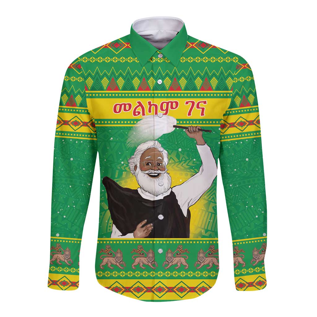 Ethiopia Christmas Long Sleeve Button Shirt Melkam Gena Yegena Abat