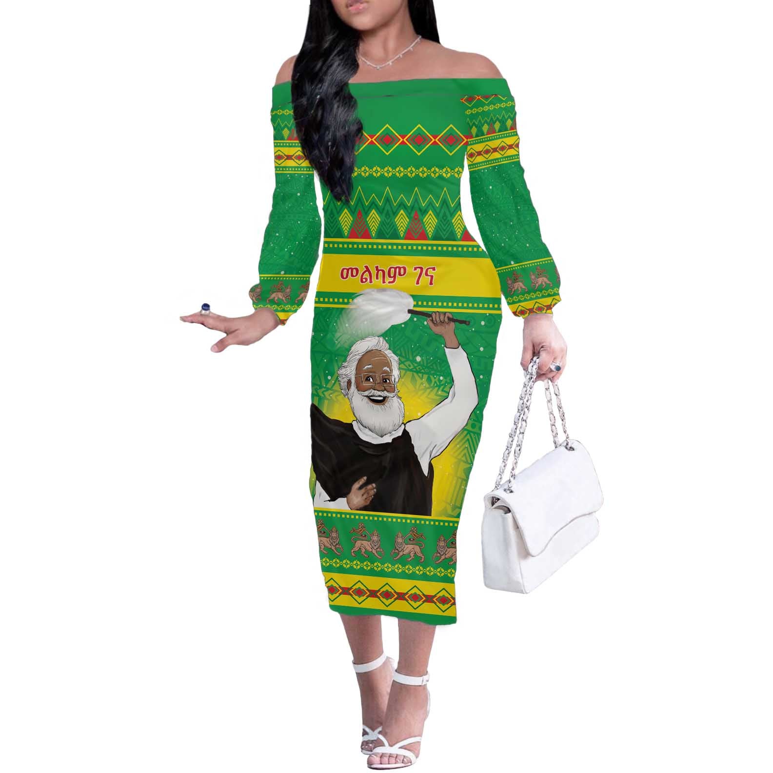 Ethiopia Christmas Off The Shoulder Long Sleeve Dress Melkam Gena Yegena Abat