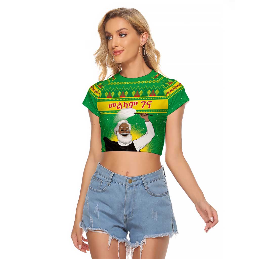 Ethiopia Christmas Raglan Cropped T Shirt Melkam Gena Yegena Abat