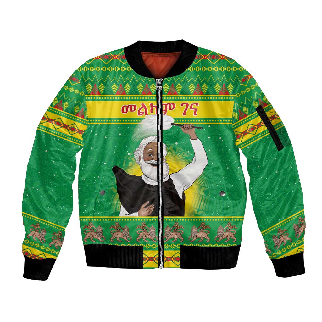 Ethiopia Christmas Sleeve Zip Bomber Jacket Melkam Gena Yegena Abat