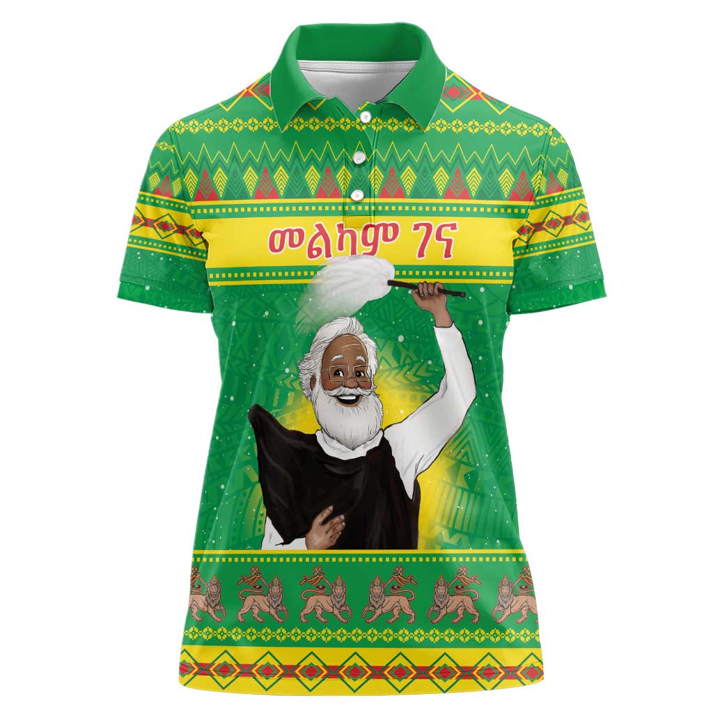 Ethiopia Christmas Women Polo Shirt Melkam Gena Yegena Abat