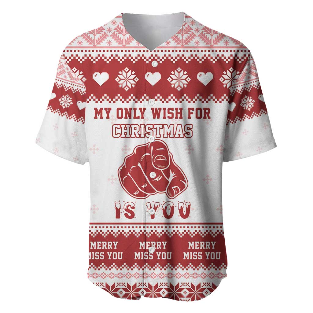 Red and white Christmas baseball jersey with “My Only Wish for Christmas” graphic and hearts