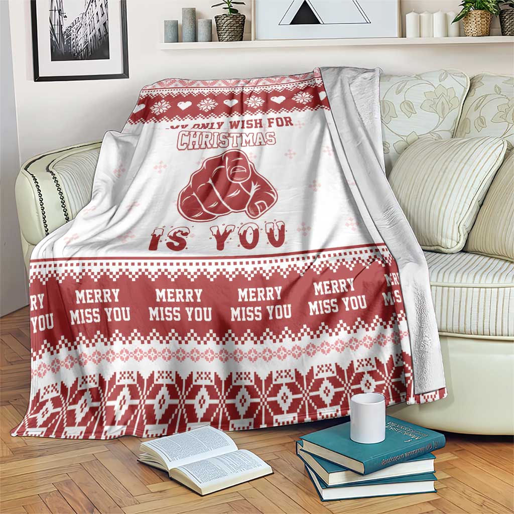 Red-and-white Christmas blanket with “My only wish for Christmas” and “It’s you” design