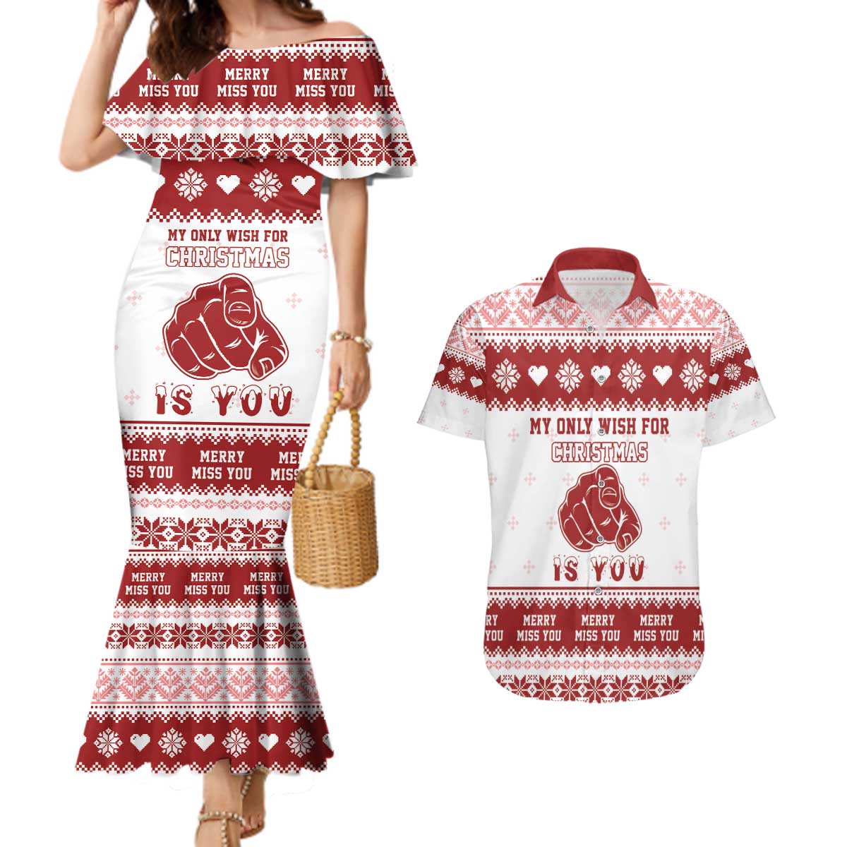 Romantic Christmas Couples Matching Mermaid Dress and Hawaiian Shirt My Only Wish For Xmas Is You LT05 - Wonder Print Shop