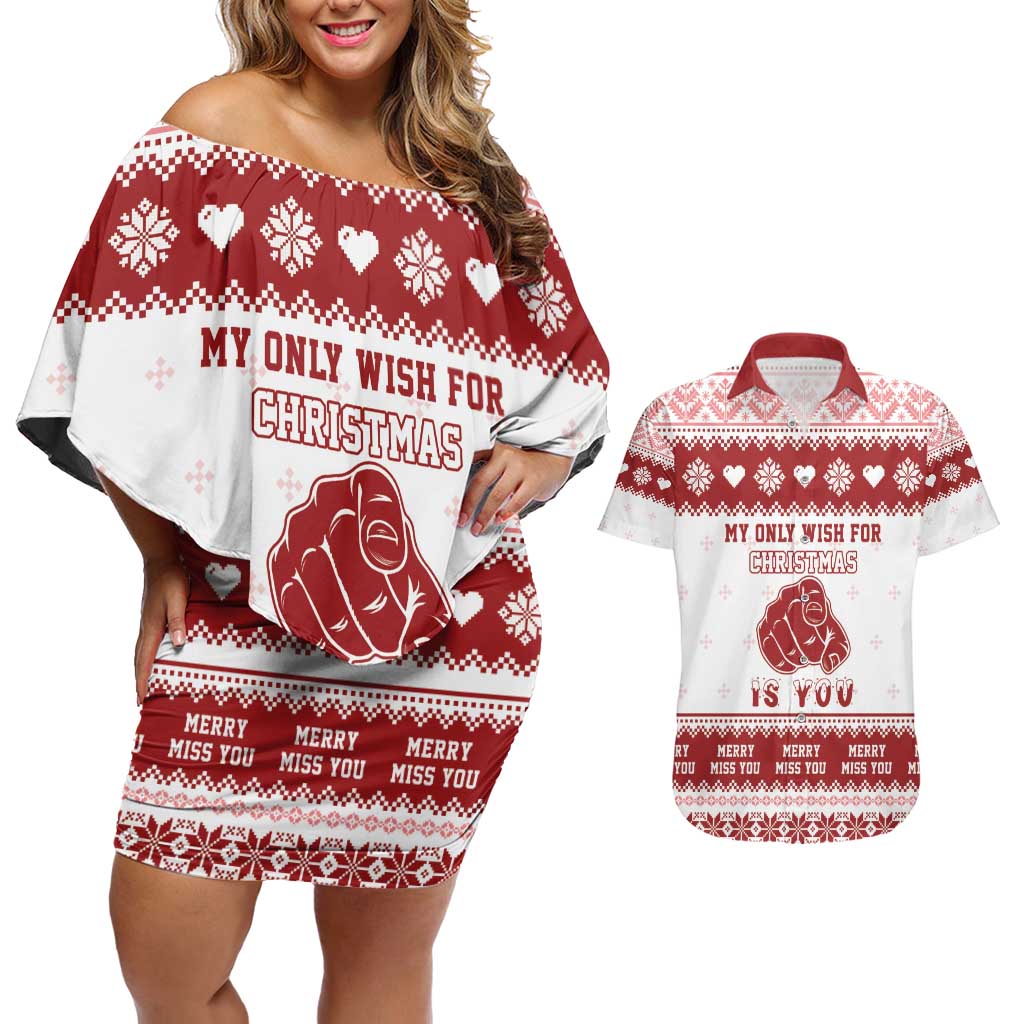 Romantic Christmas Couples Matching Off Shoulder Short Dress and Hawaiian Shirt My Only Wish For Xmas Is You LT05 - Wonder Print Shop