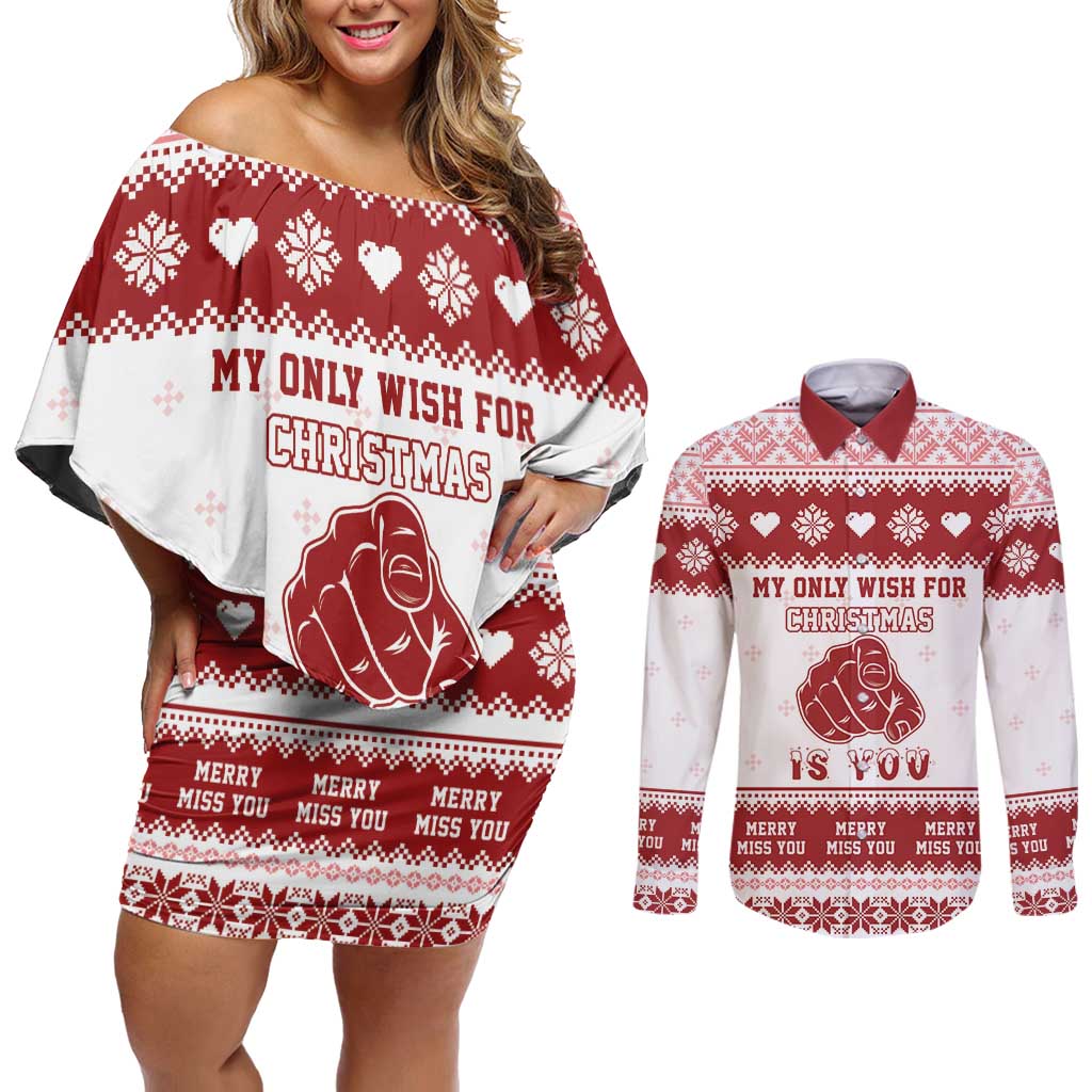 Romantic Christmas Couples Matching Off Shoulder Short Dress and Long Sleeve Button Shirt My Only Wish For Xmas Is You LT05 - Wonder Print Shop