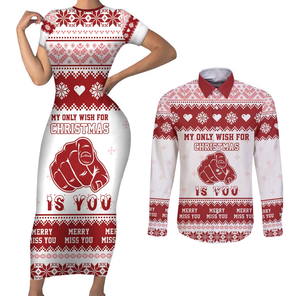 Romantic Christmas Couples Matching Short Sleeve Bodycon Dress and Long Sleeve Button Shirt My Only Wish For Xmas Is You LT05 - Wonder Print Shop