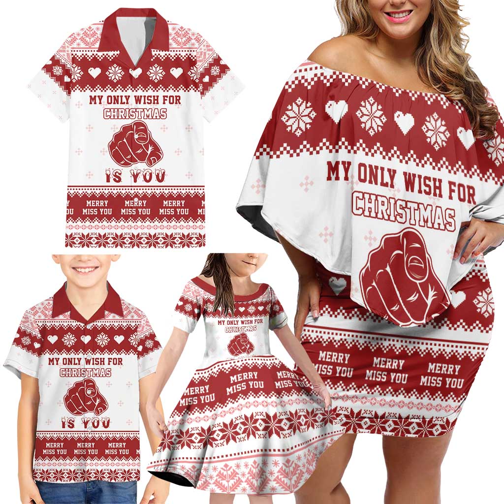 Romantic Christmas Family Matching Off Shoulder Short Dress and Hawaiian Shirt My Only Wish For Xmas Is You LT05 - Wonder Print Shop