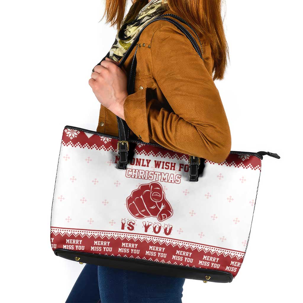 Romantic Christmas Leather Tote Bag My Only Wish For Xmas Is You LT05 - Wonder Print Shop