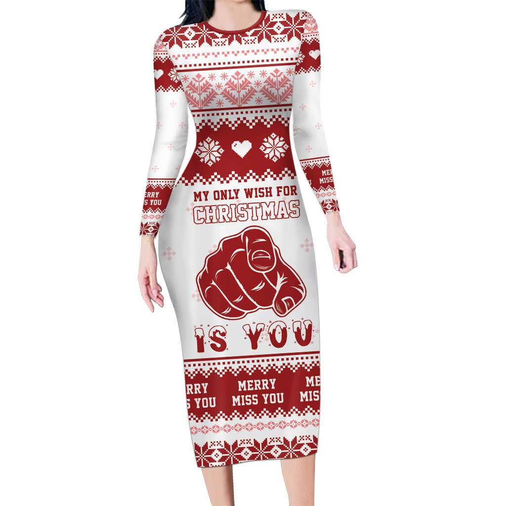 Romantic Christmas Long Sleeve Bodycon Dress My Only Wish For Xmas Is You LT05 - Wonder Print Shop