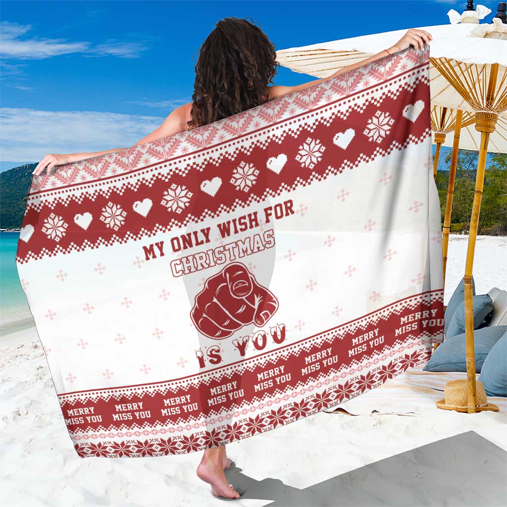 Red Christmas sarong with heart and snowflake print, My Only Wish For Christmas Is You