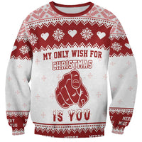 Unisex Christmas sweatshirt, red/gray, heart-hand graphic, 'My Only Wish for Christmas Is You'