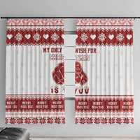 Christmas window curtain panels, red-and-white with festive wording and heart border